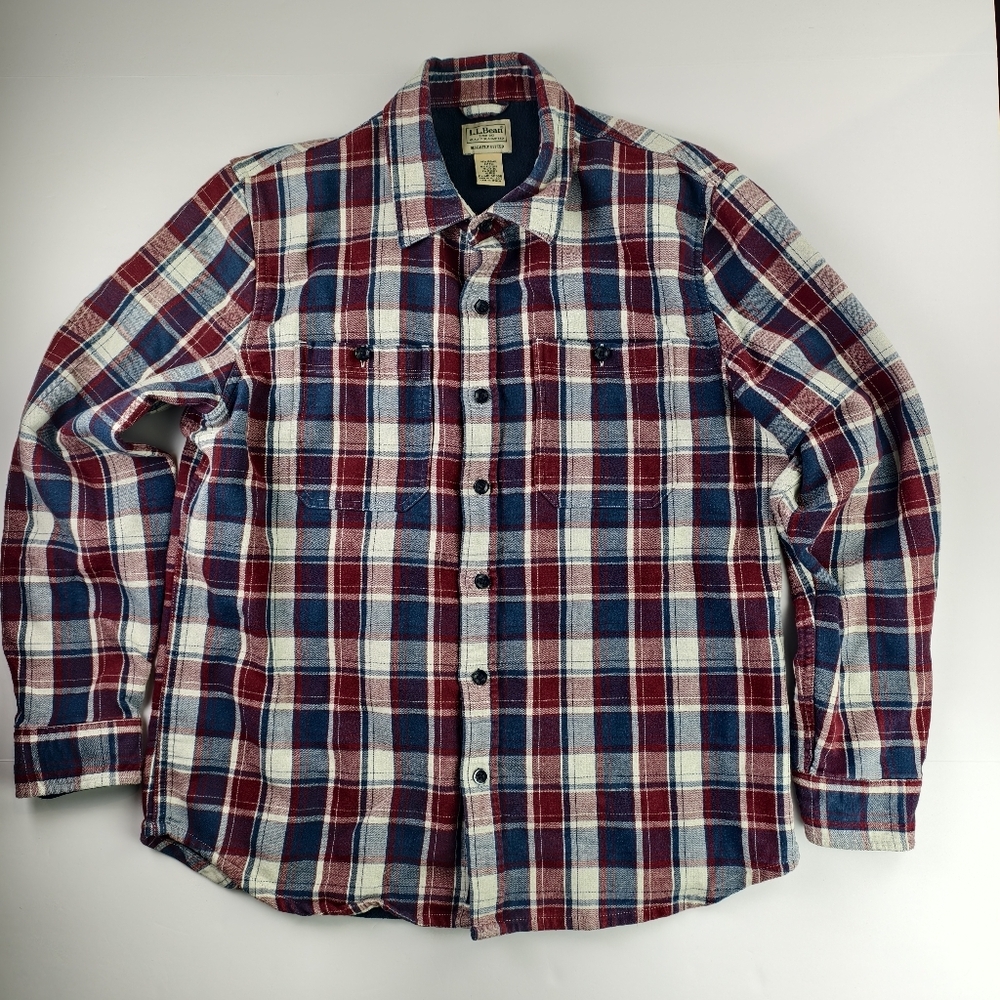 L.L.Bean Organic Cotton Lined Plaid Shirt  Heritage Fall Classic Slightly Fit M